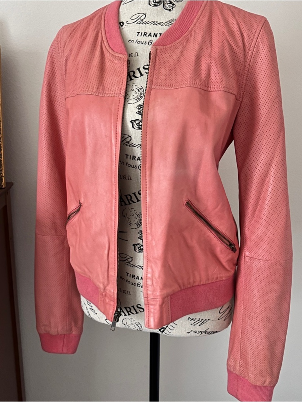 Trouvé Pink Leather Jacket Perforated Moto Bomber M